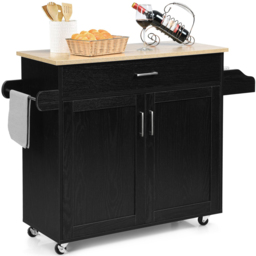 Costway 2 Door Single Drawer Black Kitchen Island Trolley - Size: 103 x 50 x 20cm - Wilko - thumbnail 4