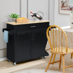 Costway 2 Door Single Drawer Black Kitchen Island Trolley - Size: 103 x 50 x 20cm - Wilko - thumbnail 3