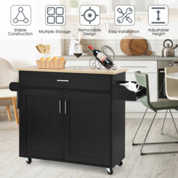 Costway 2 Door Single Drawer Black Kitchen Island Trolley - Size: 103 x 50 x 20cm - Wilko - thumbnail 6