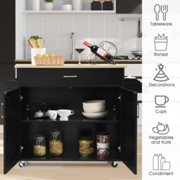 Costway 2 Door Single Drawer Black Kitchen Island Trolley - Size: 103 x 50 x 20cm - Wilko - thumbnail 5