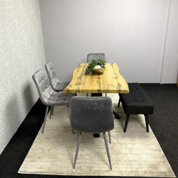 Portland 5 Seater Velvet Wooden Dining Set with Bench Brown Grey and Black - Multi - Wilko - thumbnail 3