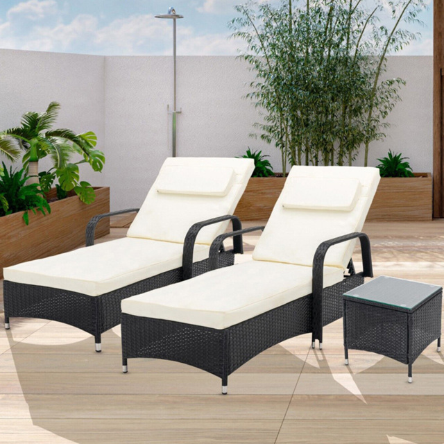 Venice Set of 2 Black Sun Loungers with Table - Size: 103 x 59 x 196cm - MCC - Wilko - image 1