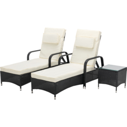 Venice Set of 2 Black Sun Loungers with Table - Size: 103 x 59 x 196cm - MCC - Wilko - thumbnail 3