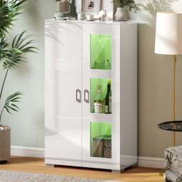 HOMCOM 2 Door White Display Cabinet with Glass Shelves - Size: 16.5 x 45 x 134cm - Wilko
