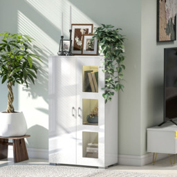 HOMCOM 2 Door White Display Cabinet with Glass Shelves - Size: 16.5 x 45 x 134cm - Wilko - thumbnail 3