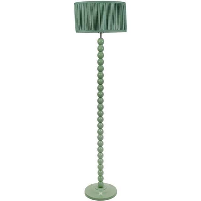 ValueLights Bobbins Ruched Pleated Green Drum Shade Sage Green LED Floor Lamp - Wilko - image 1