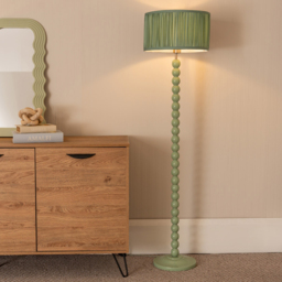 ValueLights Bobbins Ruched Pleated Green Drum Shade Sage Green LED Floor Lamp - Wilko - thumbnail 3