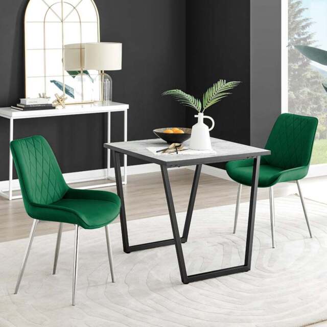 Furniturebox Copeland Cesano Marble Effect 2 Seater Dining Set White Green and Chrome - Wilko - image 1