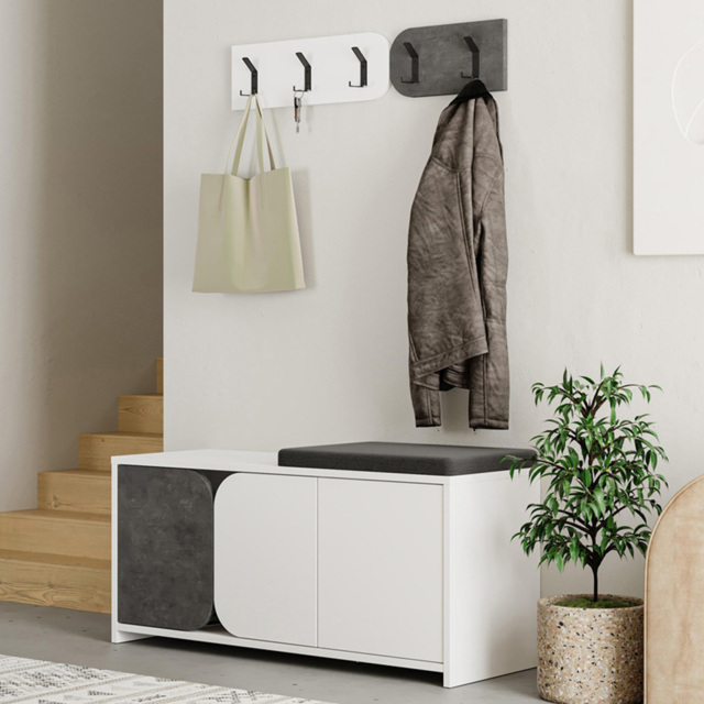 Decortie Moni 3 Door White and Retro Grey Shoe Cabinet with Coat Hanger Hook - Size: 52 x 104.9 x 37cm - Multi - Wilko - image 1