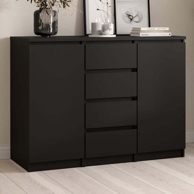 Florence 2 Door 4 Drawer Black Matt Sideboard - Size: 50 x 120.6 x 90.7cm - Furniture to Go - Wilko - image 1