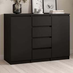 Florence 2 Door 4 Drawer Black Matt Sideboard - Size: 50 x 120.6 x 90.7cm - Furniture to Go - Wilko