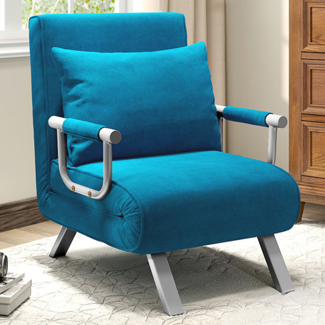 HOMCOM Single Blue Velvet Feel Chair Bed - Wilko - image 1