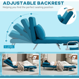 HOMCOM Single Blue Velvet Feel Chair Bed - Wilko - thumbnail 6