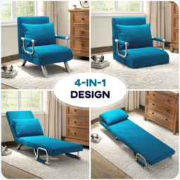 HOMCOM Single Blue Velvet Feel Chair Bed - Wilko - thumbnail 7