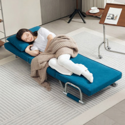 HOMCOM Single Blue Velvet Feel Chair Bed - Wilko - thumbnail 4