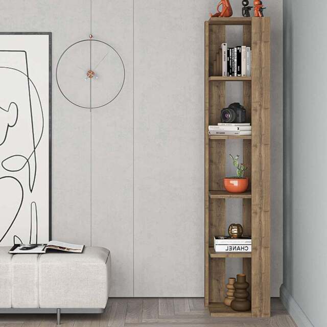 Decortie Nati 5 Shelf Dark Oak Effect Modern Corner Bookcase - Brown - Wilko - image 1