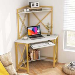Costway 2 Shelf Computer Desk White - Size: 94 x 91 x 15cm - Wilko