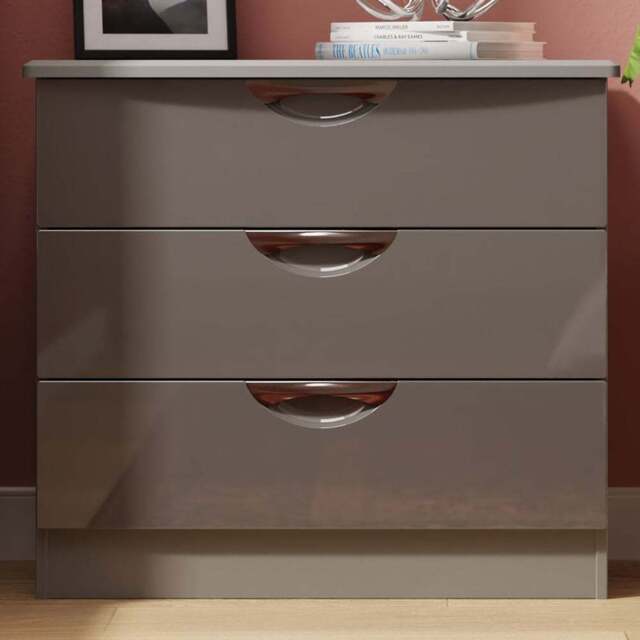 Crowndale Camden 3 Drawer Grey Gloss and Dusk Grey Chest of Drawers Ready Assembled - Grey Gloss & Dusk Grey - Wilko - image 1