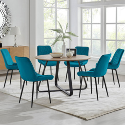 Furniturebox Fira Cesano Wood Effect 6 Seater Round Dining Set Brown Blue and Black - Wilko - thumbnail 1