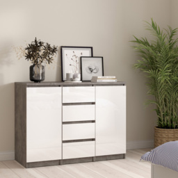 Florence 2 Door 4 Drawer Concrete and White High Gloss Sideboard - Size: 50 x 120.8 x 90.7cm - Furniture to Go - Wilko - thumbnail 7