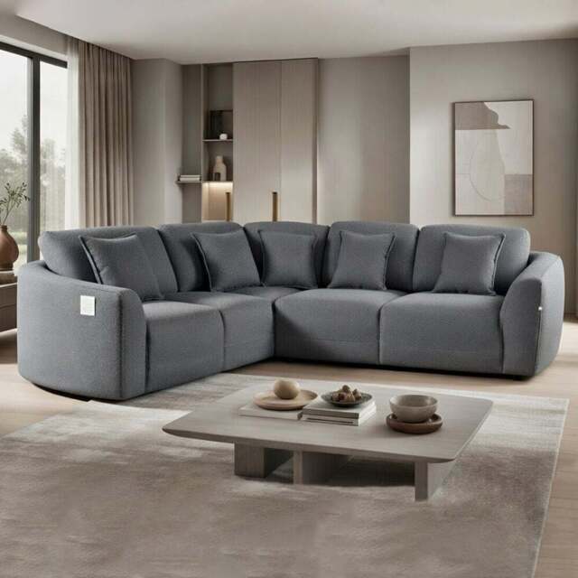 DS Living Veneto 5 Seater Dark Grey Textured Fabric Corner Lounger Sofa - Wilko - image 1