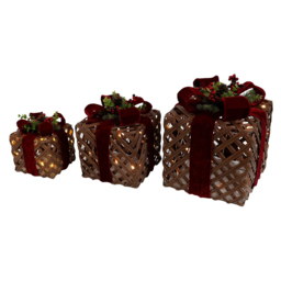 Set of 3 LED Velvet Presents - Red - Size: 25 x 25 x 25 cm - Wilko - thumbnail 6