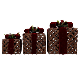 Set of 3 LED Velvet Presents - Red - Size: 25 x 25 x 25 cm - Wilko - thumbnail 7