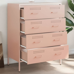 vidaXL 4 Drawer Pink Steel Industrial Style Sideboard - Size: 89 x 68 x 39cm - Wilko