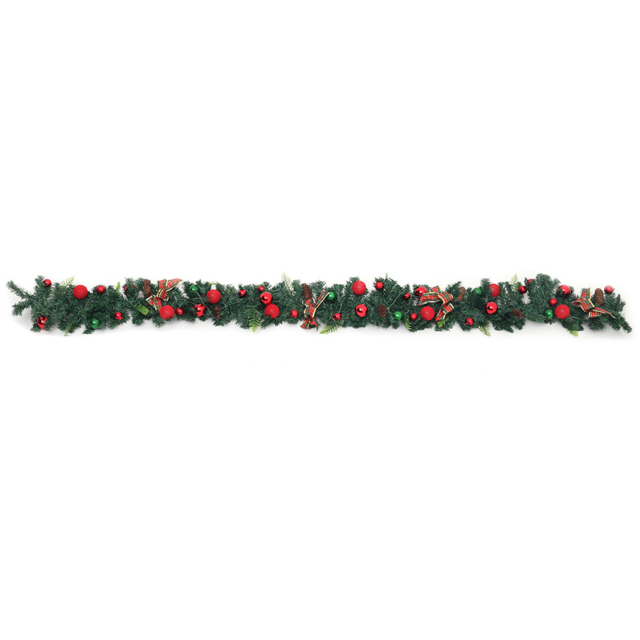 Living and Home Christmas Garland with Red Baubles Bow and Pinecones 270cm - Size: 25 x 270 x 25cm - Green - Wilko - image 1