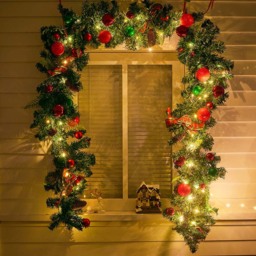 Living and Home Christmas Garland with Red Baubles Bow and Pinecones 270cm - Size: 25 x 270 x 25cm - Green - Wilko - thumbnail 3