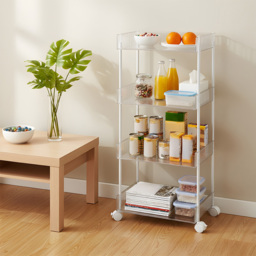 Living and Home 4 Shelf Clear Rolling Storage Cart - Size: 90 x 39 x 24.7cm - Wilko - thumbnail 3