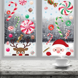 Walplus Santa and Rudolph in Candyland Double-Sided Christmas Window Stickers 85 Piece - Size: 0.2 x 135 x 160cm - Red - Wilko - thumbnail 3