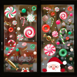 Walplus Santa and Rudolph in Candyland Double-Sided Christmas Window Stickers 85 Piece - Size: 0.2 x 135 x 160cm - Red - Wilko