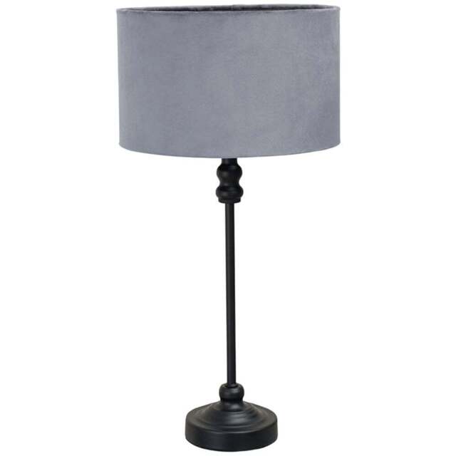 ValueLights Maggie Grey Velvet and Black Drum Shade Candlestick LED Table Lamp - Size: 50 x 25 x 25cm - Wilko - image 1