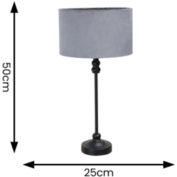 ValueLights Maggie Grey Velvet and Black Drum Shade Candlestick LED Table Lamp - Size: 50 x 25 x 25cm - Wilko - thumbnail 7