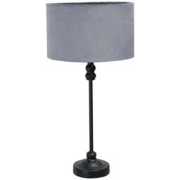 ValueLights Maggie Grey Velvet and Black Drum Shade Candlestick LED Table Lamp - Size: 50 x 25 x 25cm - Wilko - thumbnail 1
