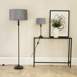 ValueLights Maggie Grey Velvet and Black Drum Shade Candlestick LED Table Lamp - Size: 50 x 25 x 25cm - Wilko - thumbnail 5