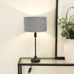 ValueLights Maggie Grey Velvet and Black Drum Shade Candlestick LED Table Lamp - Size: 50 x 25 x 25cm - Wilko - thumbnail 3