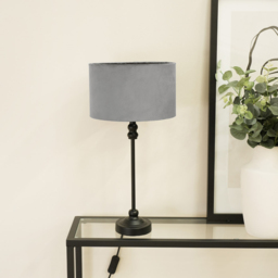 ValueLights Maggie Grey Velvet and Black Drum Shade Candlestick LED Table Lamp - Size: 50 x 25 x 25cm - Wilko - thumbnail 4