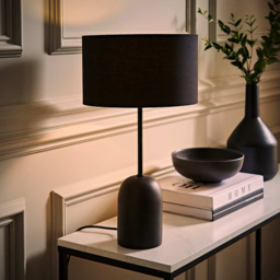 ValueLights Kaiden Black Drum Shade Dome Table Lamp - Size: 47 x 25 x 25cm - Wilko - thumbnail 3
