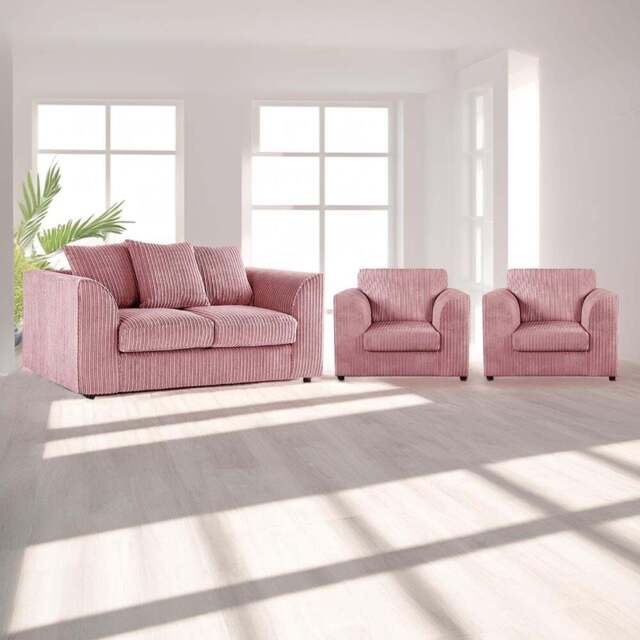 Luxor 4 Seater Pink Jumbo Cord Scatter Back Sofa Suite - Wilko - image 1