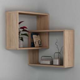 Decortie Ring Corner 3 Shelf Oak Wall Mounted Modern Bookcase - Size: 68 x 60 x 20cm - Brown - Wilko - thumbnail 1