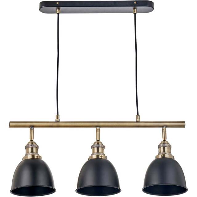 Pacific Lifestyle Augusto 3 Light Black and Gold Task Bar Pendant Light - Size: 150 x 66 x 17cm - Wilko - image 1