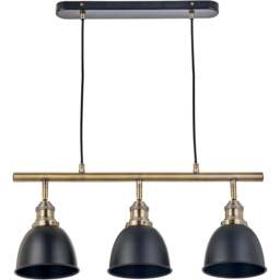 Pacific Lifestyle Augusto 3 Light Black and Gold Task Bar Pendant Light - Size: 150 x 66 x 17cm - Wilko