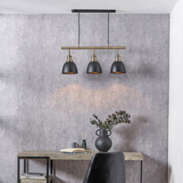 Pacific Lifestyle Augusto 3 Light Black and Gold Task Bar Pendant Light - Size: 150 x 66 x 17cm - Wilko - thumbnail 3