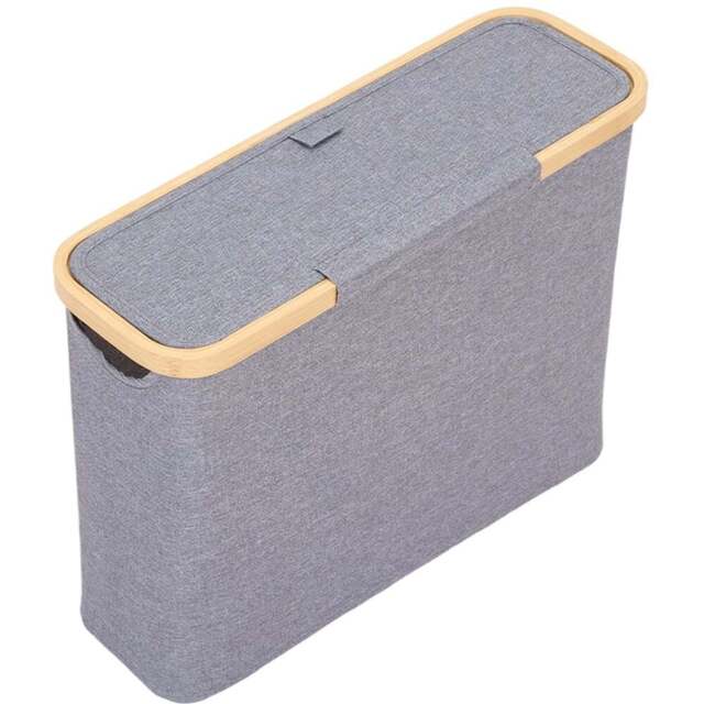 Living and Home Grey and Natural Bamboo Toilet Roll Storage Basket with Lid - Size: 36 x 45 x 15cm - Grey + Natural - Wilko - image 1