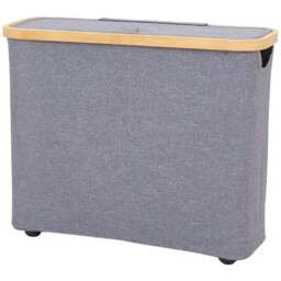 Living and Home Grey and Natural Bamboo Toilet Roll Storage Basket with Lid - Size: 36 x 45 x 15cm - Grey + Natural - Wilko - thumbnail 3
