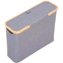 Living and Home Grey and Natural Bamboo Toilet Roll Storage Basket with Lid - Size: 36 x 45 x 15cm - Grey + Natural - Wilko - thumbnail 1