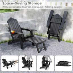 Costway Black All Weather HIPS Outdoor Adirondack Chair - Size: 119 x 78 x 22cm - Wilko - thumbnail 7