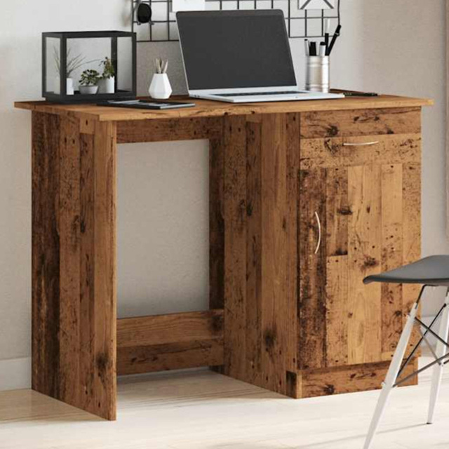 vidaXL Single Door Single Drawer Computer Desk Old Wood - Size: 76 x 100 x 50cm - Brown - Wilko - image 1